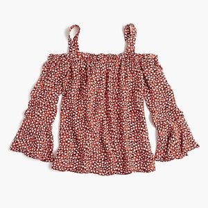 J. Crew Silk Cold Shoulder Blouse in Heart Print